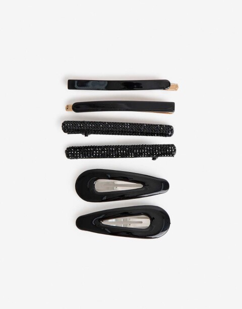Horquillas con Accesorios Strass Set De 6 Hebillas Noche, - Negro