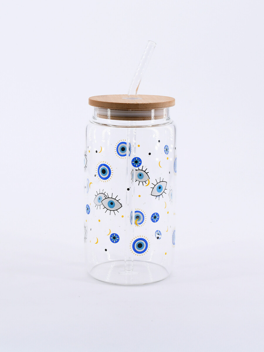 VASO VIDRIO CON SORBITO Y TAPA BAMBOO - TRANSPARENTE 