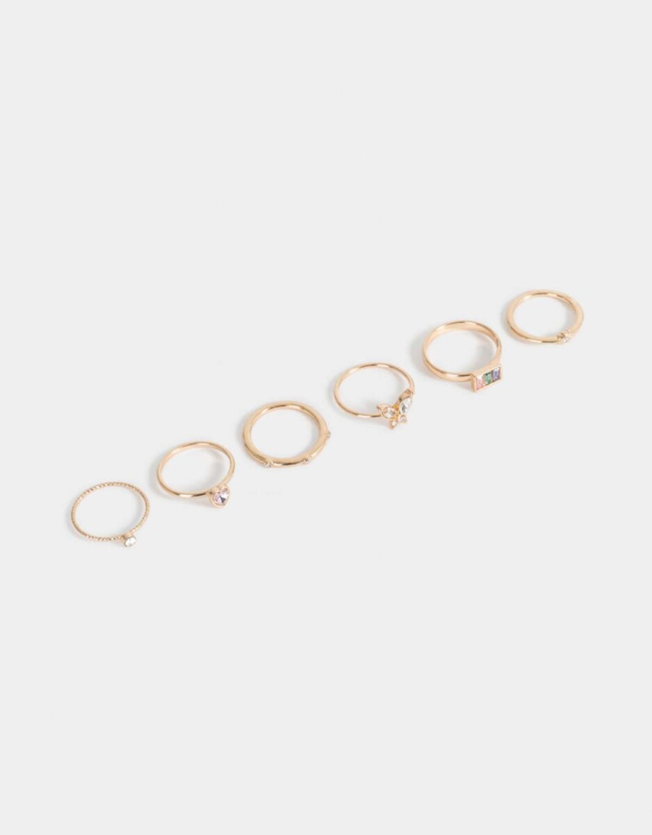 Set De Anillos Con Strass - Dorado 