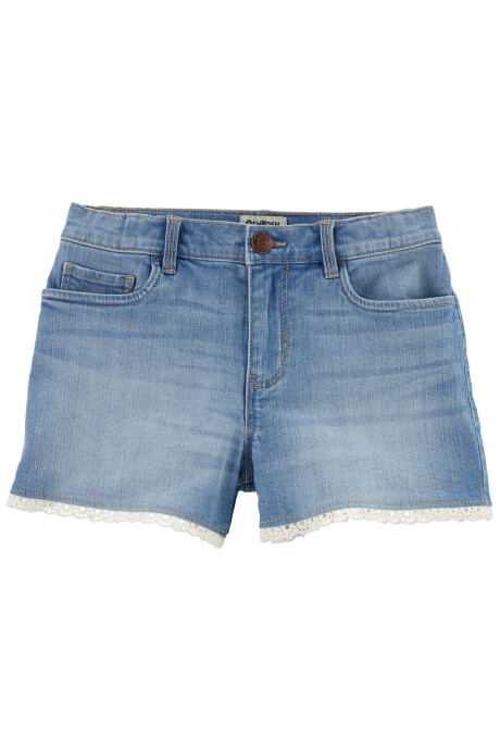 Short de denim de algodón con dobladillo en broderie 0
