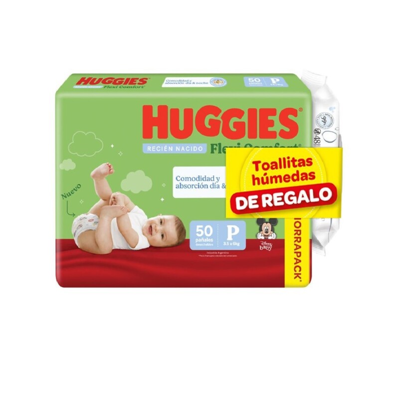 Pañales Huggies Flexi Comfort Talle P 50 Uds. + Toallitas Húmedas Pañales Huggies Flexi Comfort Talle P 50 Uds. + Toallitas Húmedas