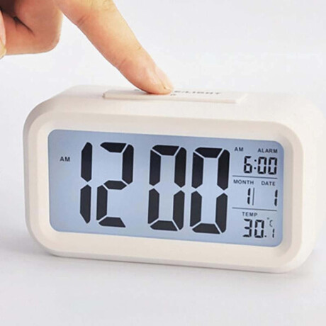 Reloj de escritorio digital con luz y alarma Blanco