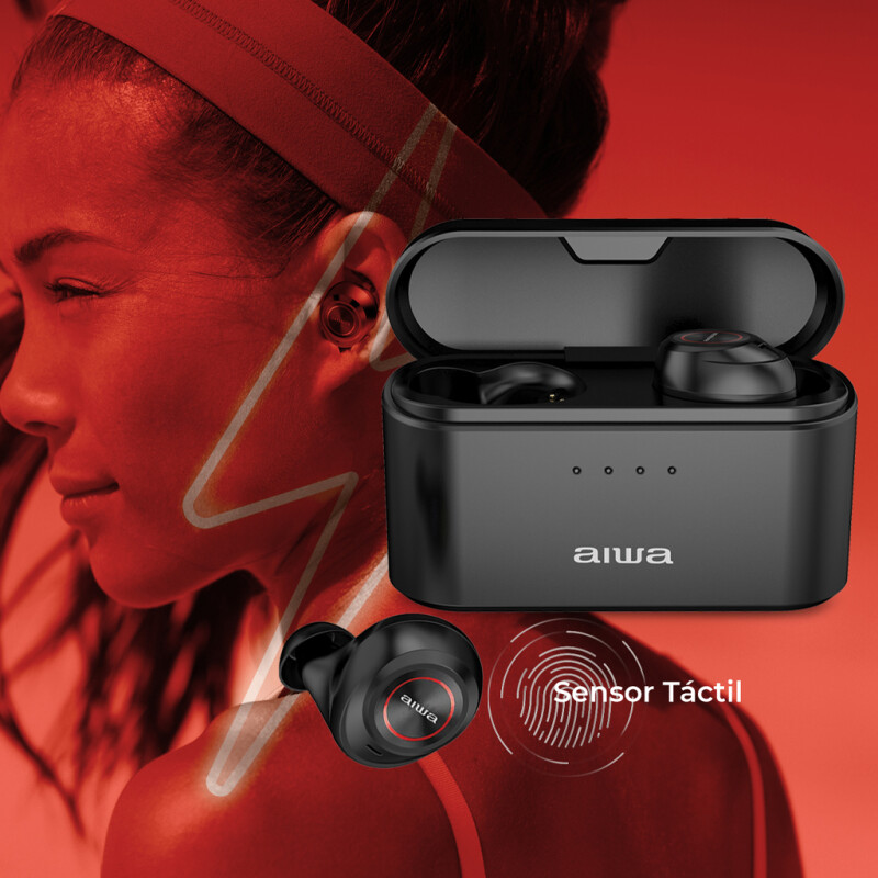 Auriculares Bluetooth In Ear AIWA con Microfono Dual HD y Sonido Estereo Estuche de carga de 2800 mAh Negro | AW-6PROBK