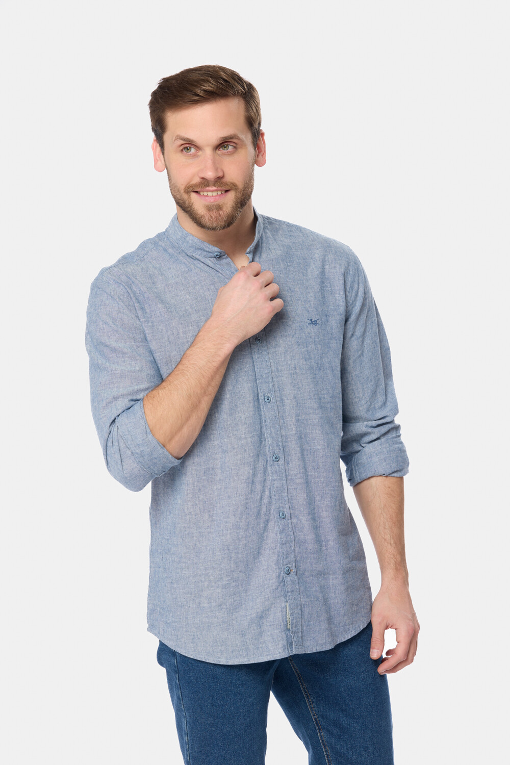 CAMISA DE LINO CUELLO MAO Azul