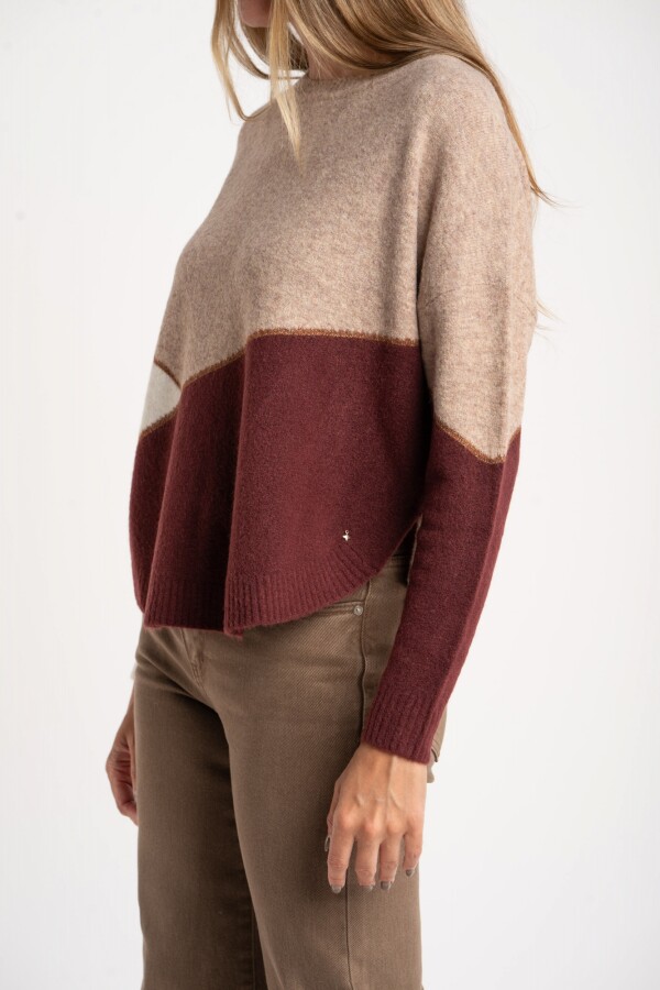 Sweater Intarsia Color Block Burdeos
