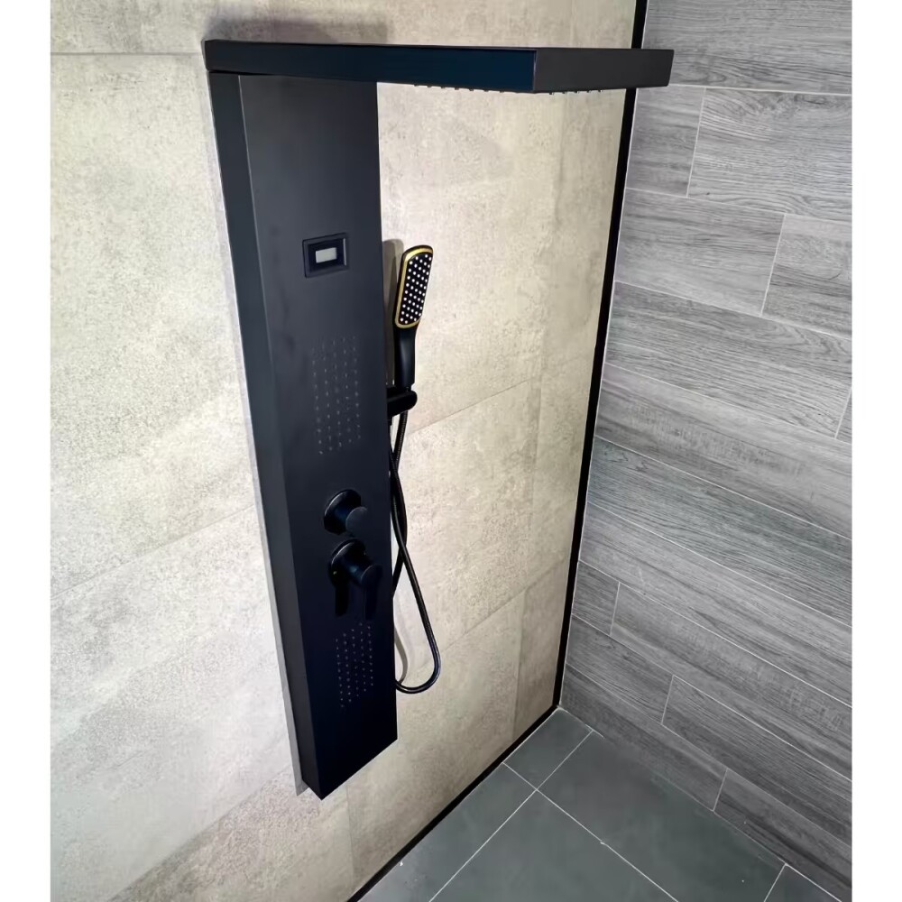 Panel de Ducha monocomando exterior con Display, 3 vías Negro Mate Panel De Ducha Monocomando Exterior Con Display, 3 Vías Negro Mate