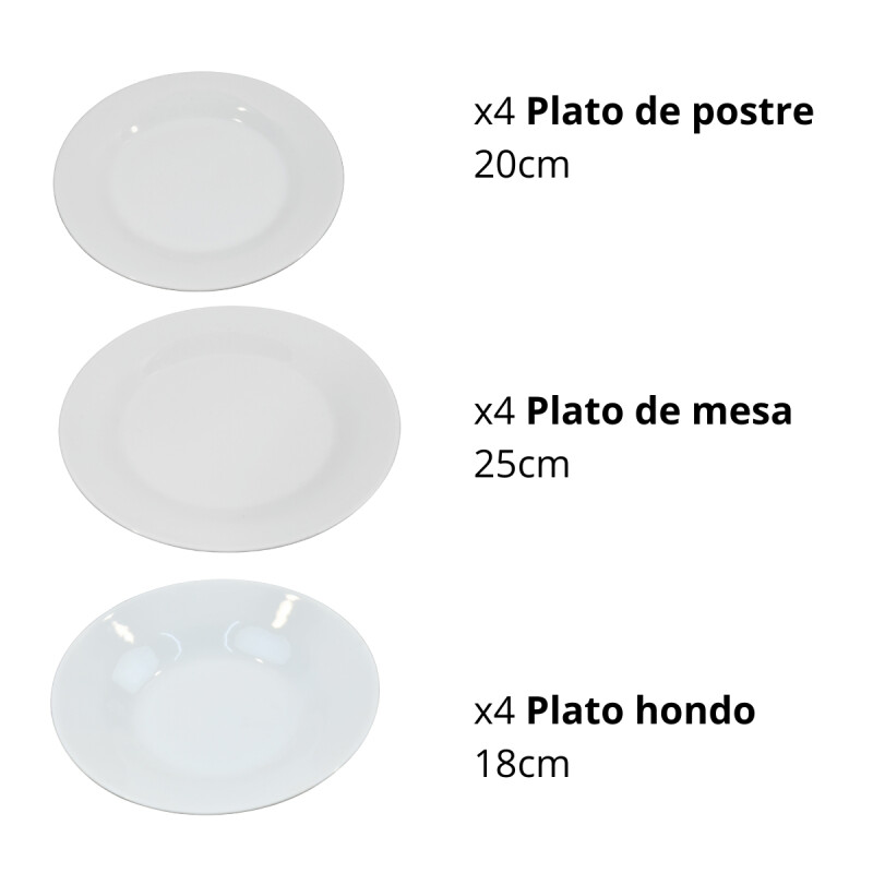 Juego Vajilla 12pcs cerámica D25/18/20cm BLANCO