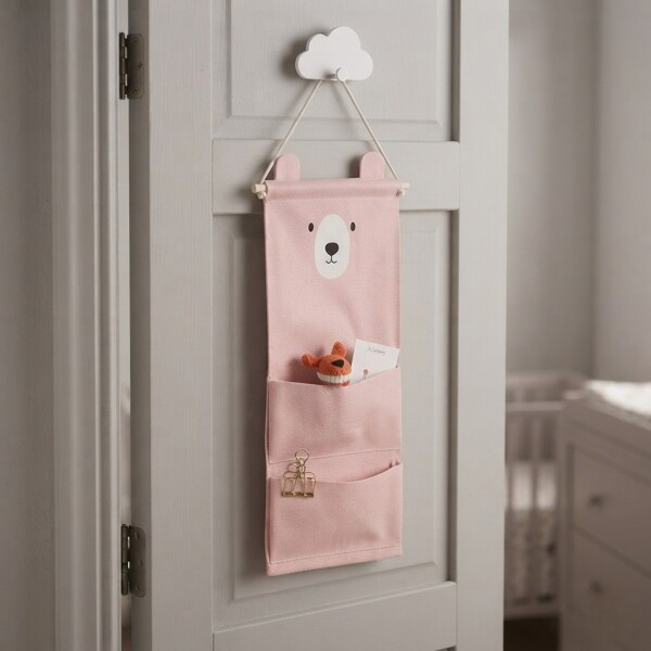 Organizador Colgante Osito Con 3 Bolsillos Para Bebé 60x20cm Rosa 1