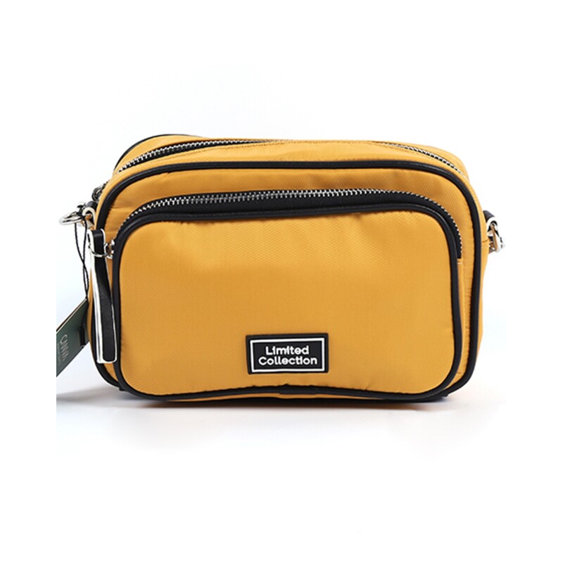 Bandolera Canva Jersey mostaza con bolsillo frontal y correa ajustable Mostaza