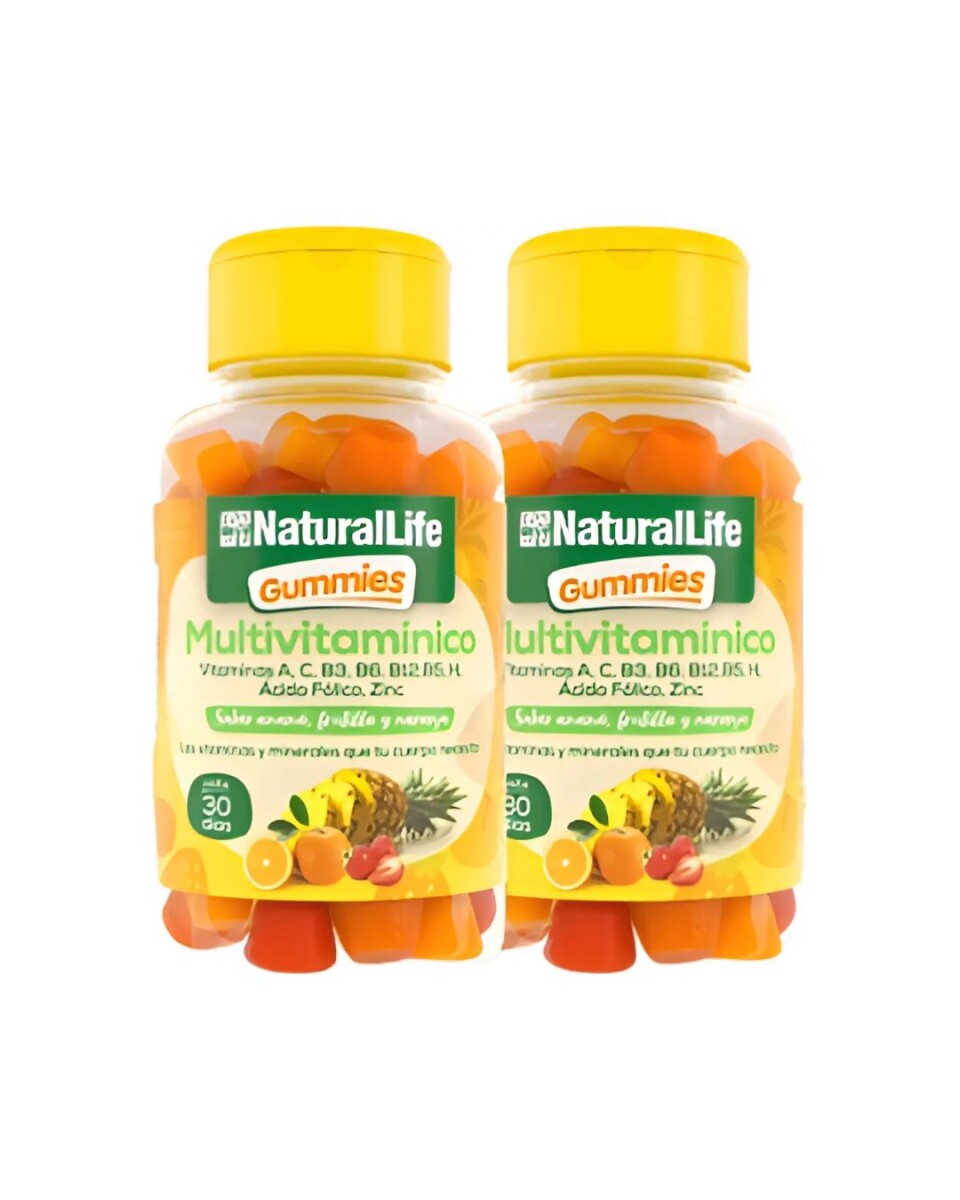 Pack x2 multivitamínico x60 gomitas ananá frutilla naranja Natural Life 