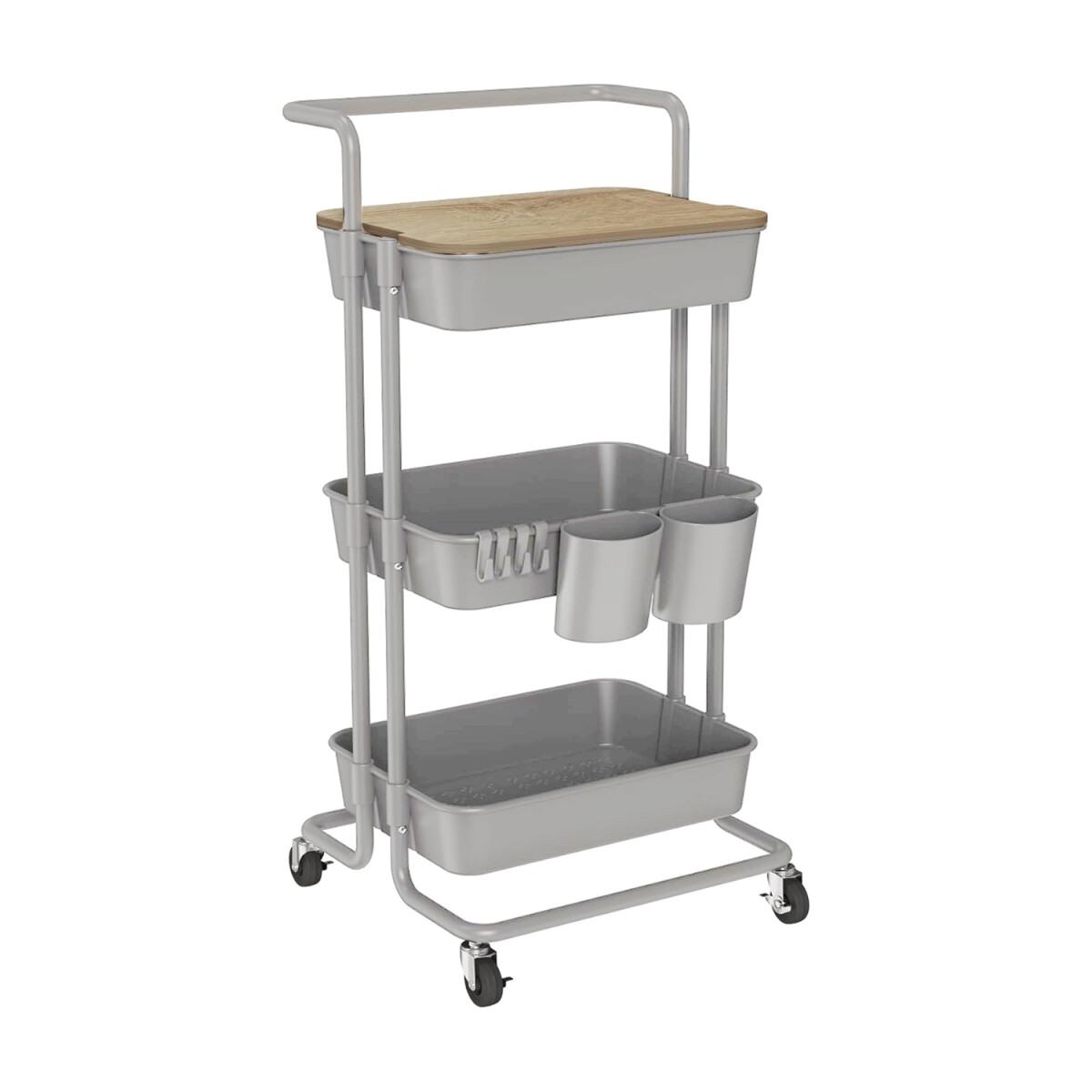 Carrito Organizador Multiuso 3Niveles Ruedas 360° Tapa - Gris 