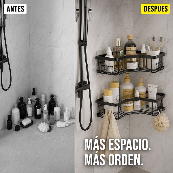 Set X2 Estantes Esquinero Organizador Baño Ducha Y Adhesivos Linea Premium Imback Color Negro Set X2 Estantes Esquinero Organizador Baño Ducha Y Adhesivos Linea Premium Imback Color Negro