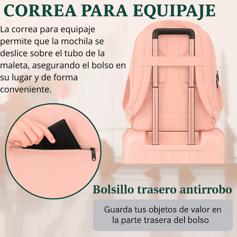 Mochila Urbana Viaje Antirrobo Notebook Matein 1007 28l Rosa