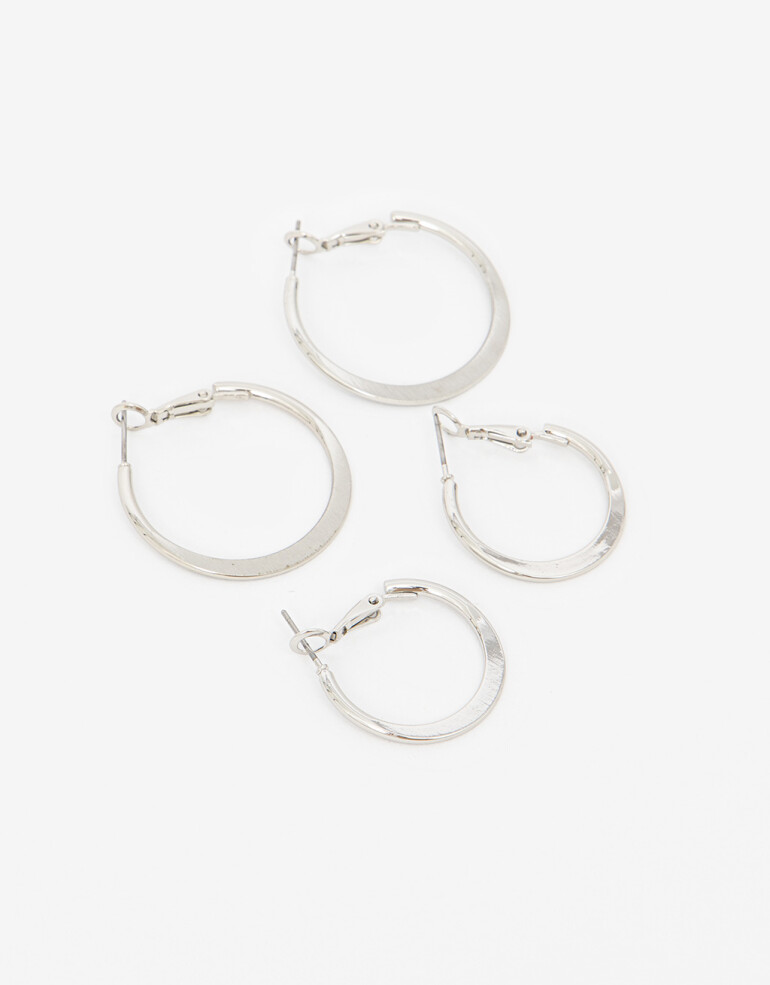 Aros Argollas Set Set De Argollas Clásicas - Plateado Rodio