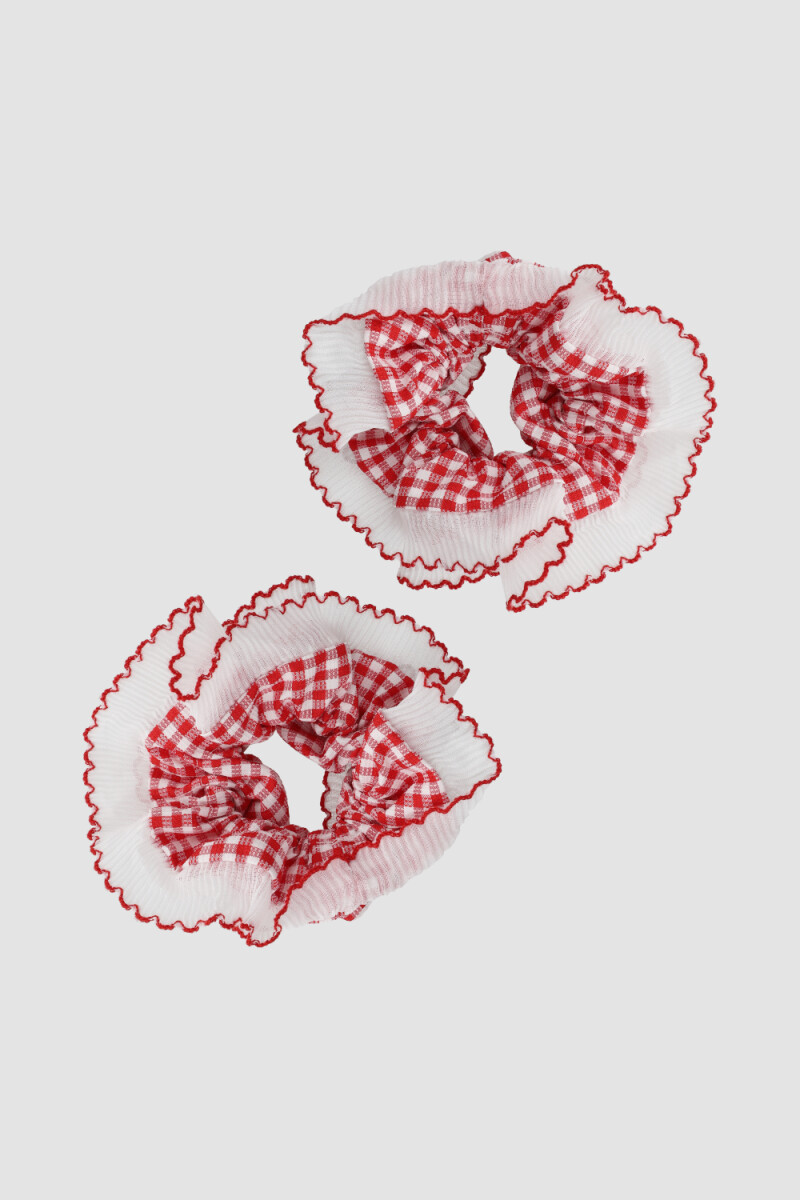 Pack x 2 gomita de pelo plizada cuadrille - Rojo 