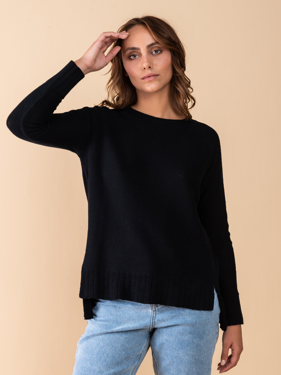 Sweater punto cuello redondo - Negro 