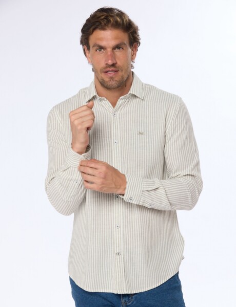 CAMISA DE LINO RAYADA Verde