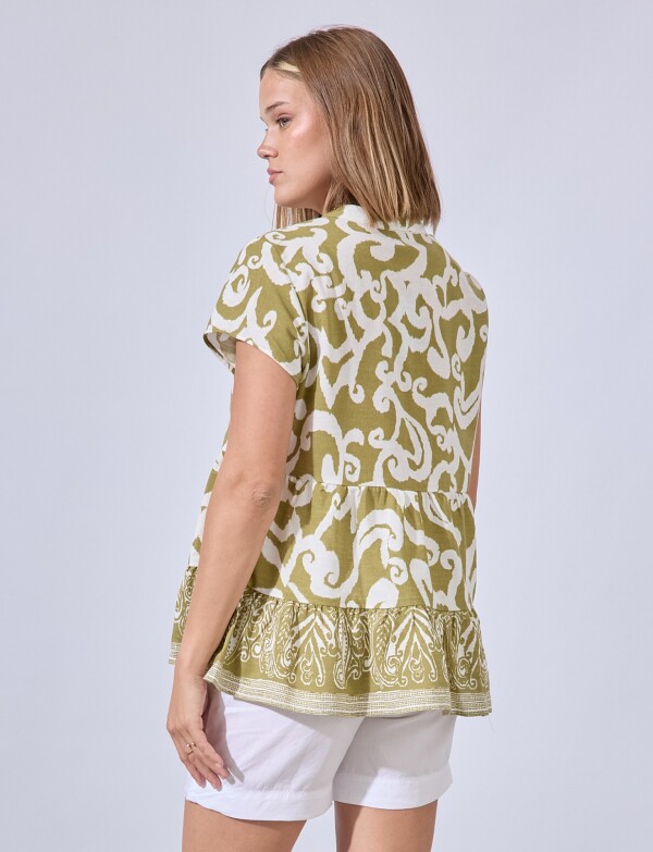 Blusa Lino Arabescos OLIVA/MULTI