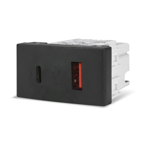 TOMA DOBLE USB A+C 30w. NEGRO SIST. MOD. TOMA DOBLE USB A+C 30w. NEGRO SIST. MOD.