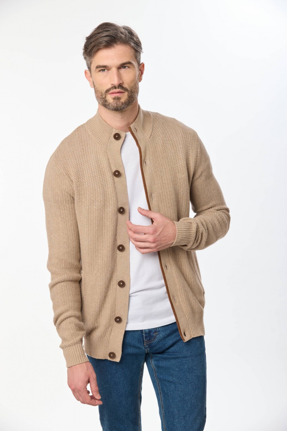 CARDIGAN GRUESO TEJIDO Beige