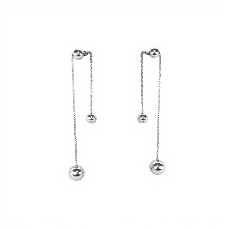 Caravanas Colgante Bola Doble de Plata- Plata 925- Sin Piedra- CA4103 sinpiedra