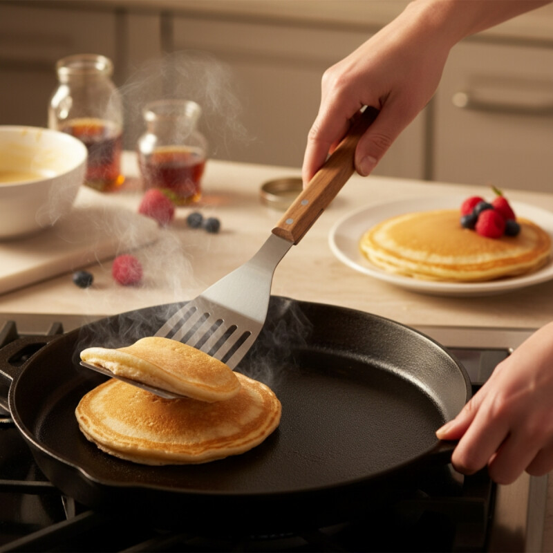 Espátula para parilla mango madera PLATEADO