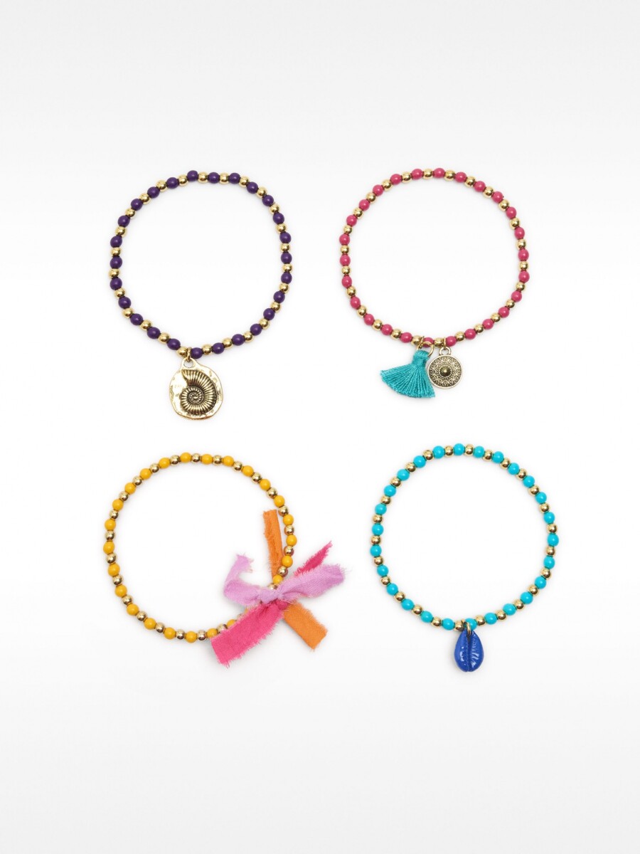 Set De Pulseras Elásticas Multicolor Con Charms multicolor
