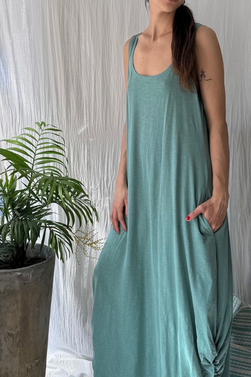 Vestido Largo Balón Turquesa