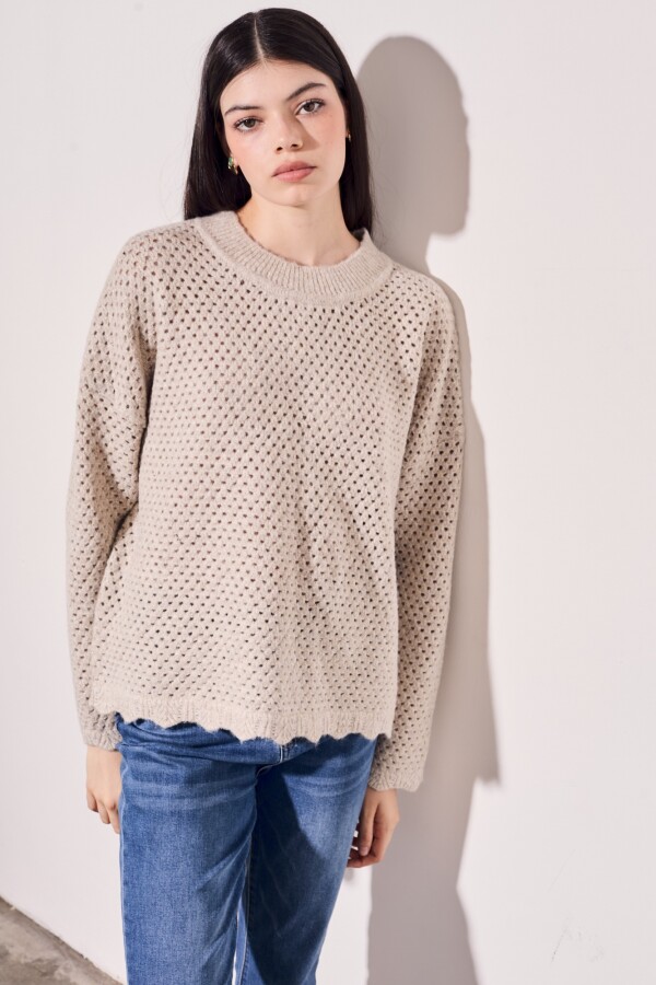 Sweater Texturado Lurex Beige Melange
