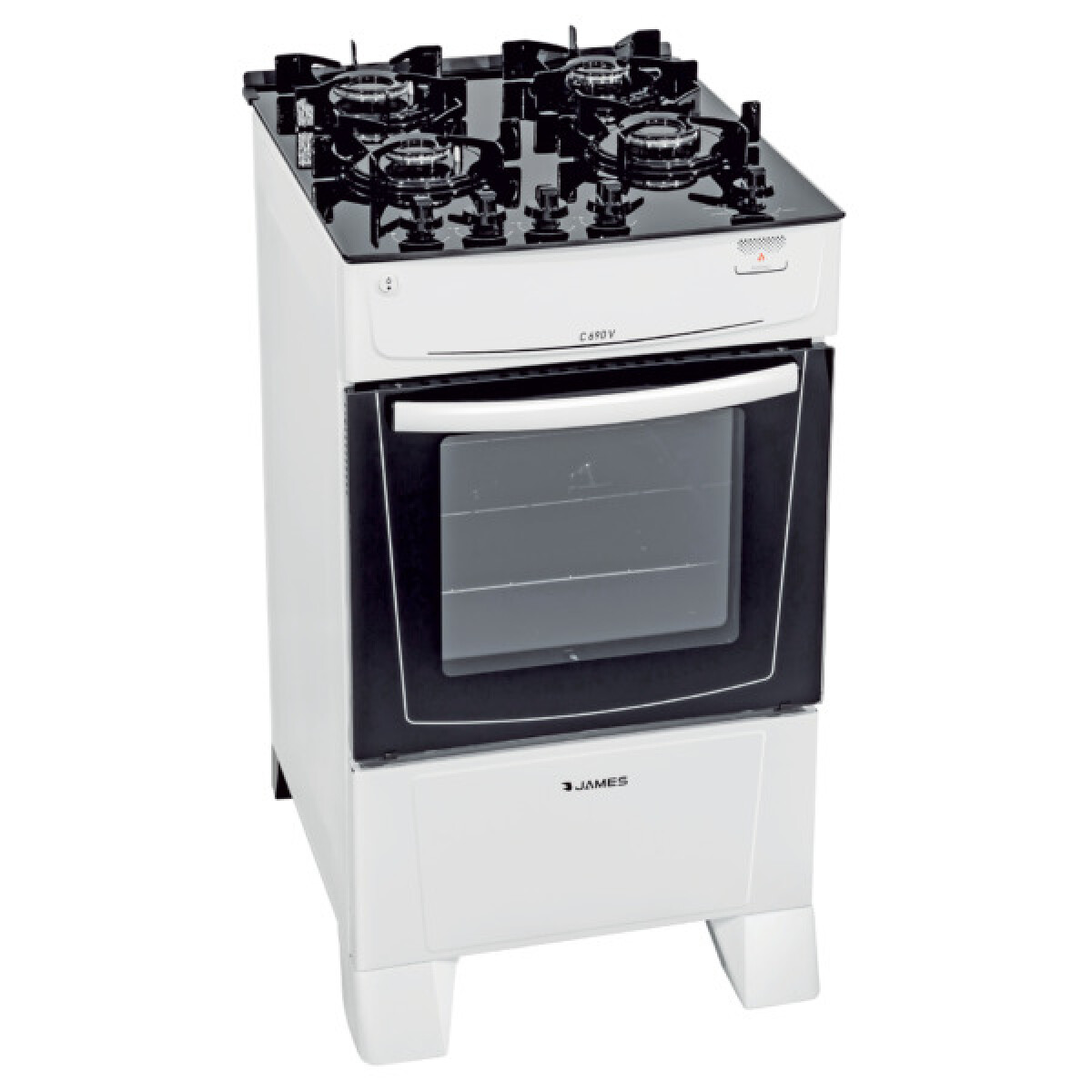 Cocina A Gas James 4 Hornallas Con Mesada De Vidrio Blanca C 690 V 