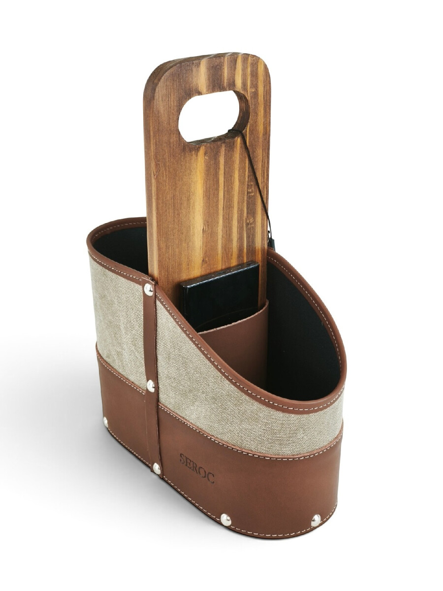 Porta termo y mate en madera y lona con porta celular y porta bombilla - Gris 