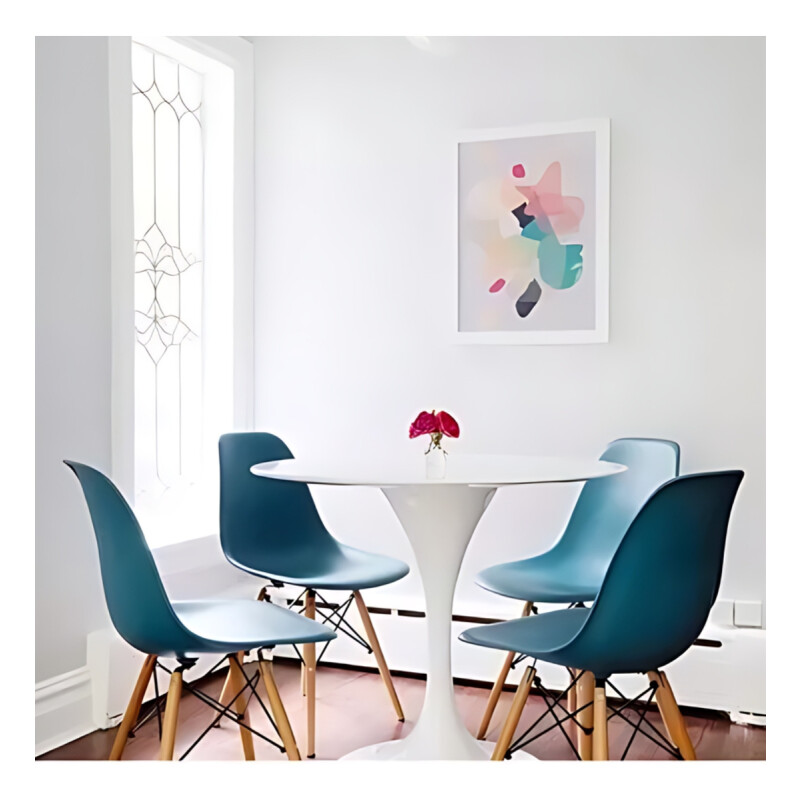 Silla Eames De Comedor Tapizada Azul Patas De Madera Azul