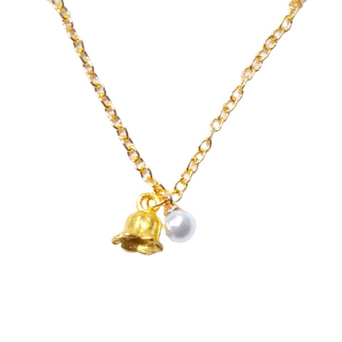 Collar dorado colgante campana perla Collar Dorado Colgante Campana Perla