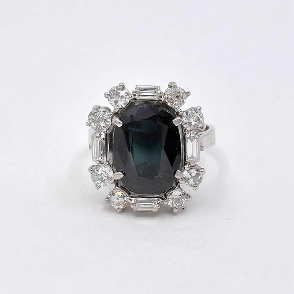 Anillo Antiguo Oro 18K, Brillantes Y Zafiro Anillo Antiguo Oro 18K, Brillantes Y Zafiro