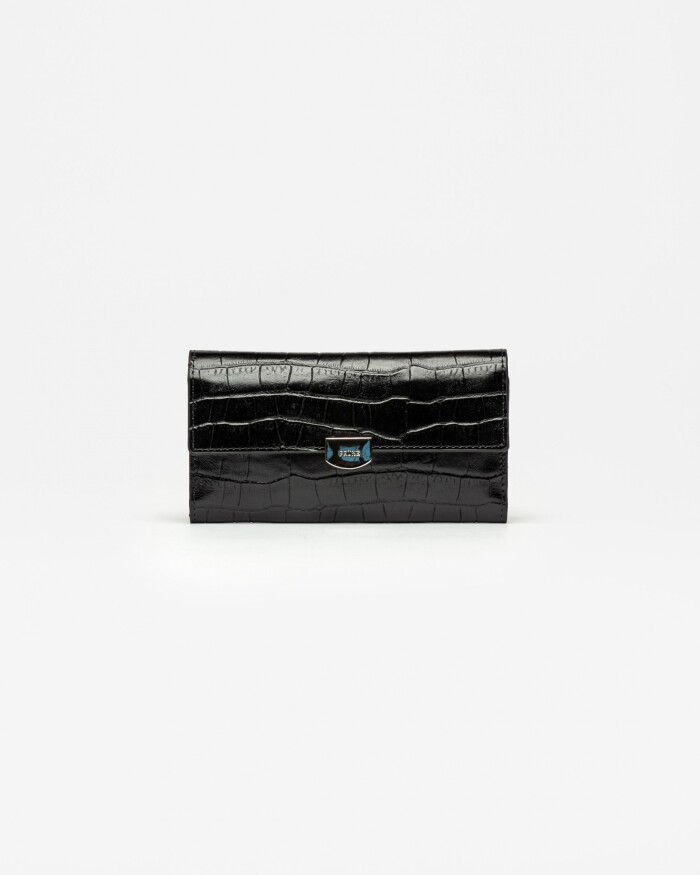 Billetera Dalia en cuero grabado Croco Negro