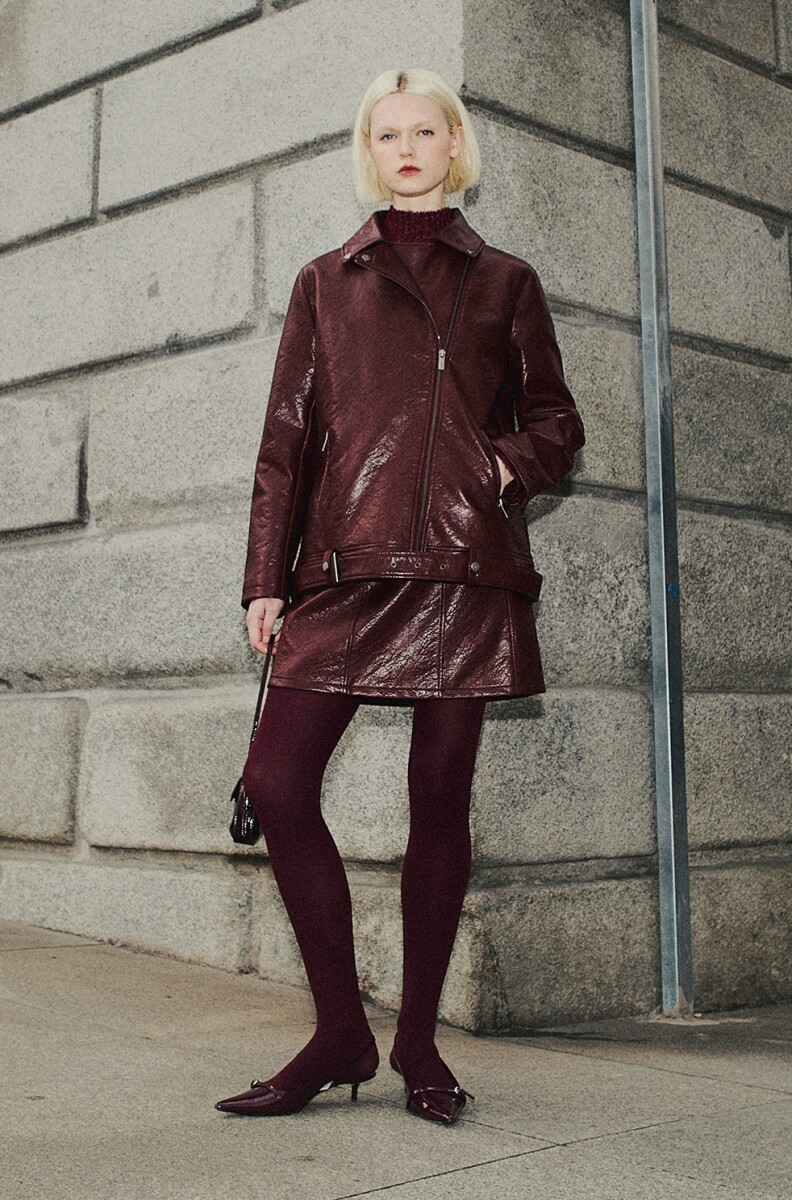Chaqueta biker eco-cuero - bordo 