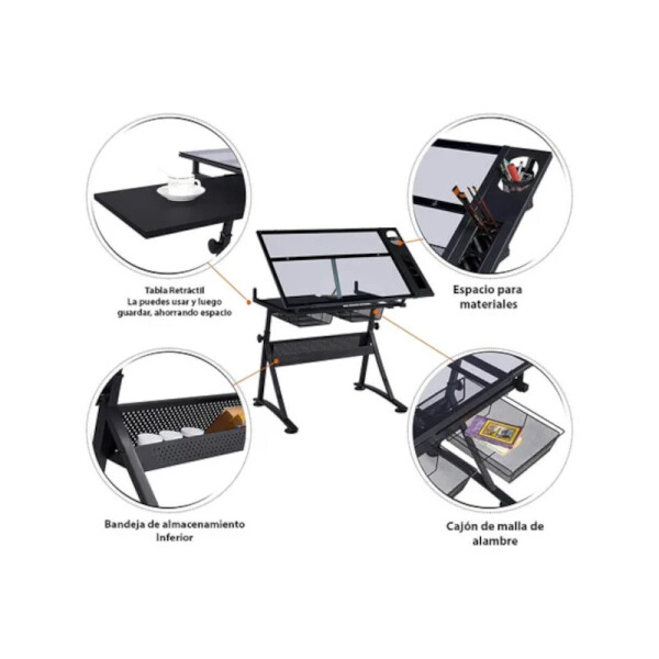 Mesa de trabajo de vidrio con silla ajustable Única