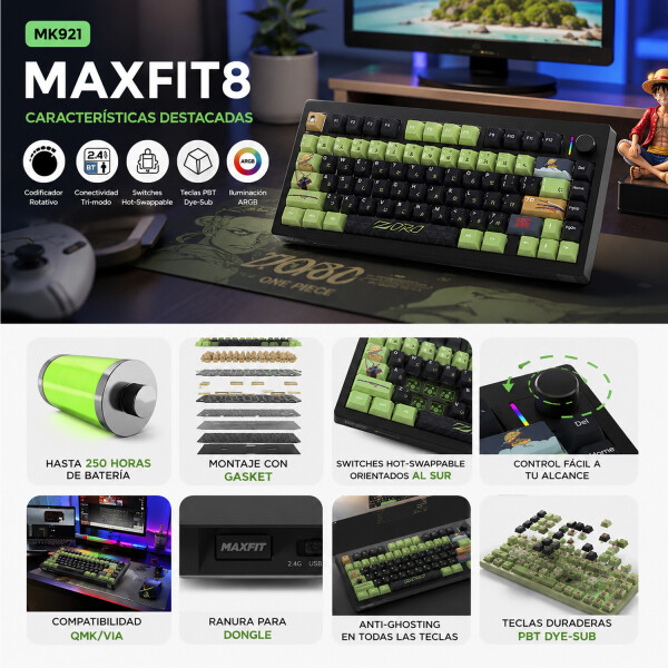 Teclado Mecánico Fantech Maxfit8 One Piece Mk921 NEGRO