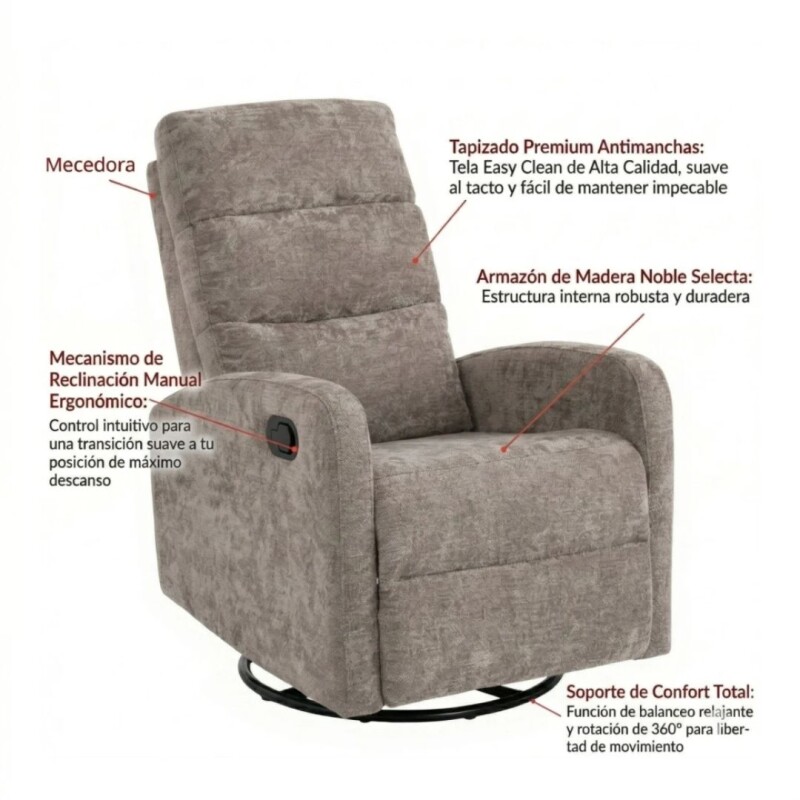 Poltrona Reclinable Giratoria Mecedora Rocking Beige Poltrona Reclinable Giratoria Mecedora Rocking Beige