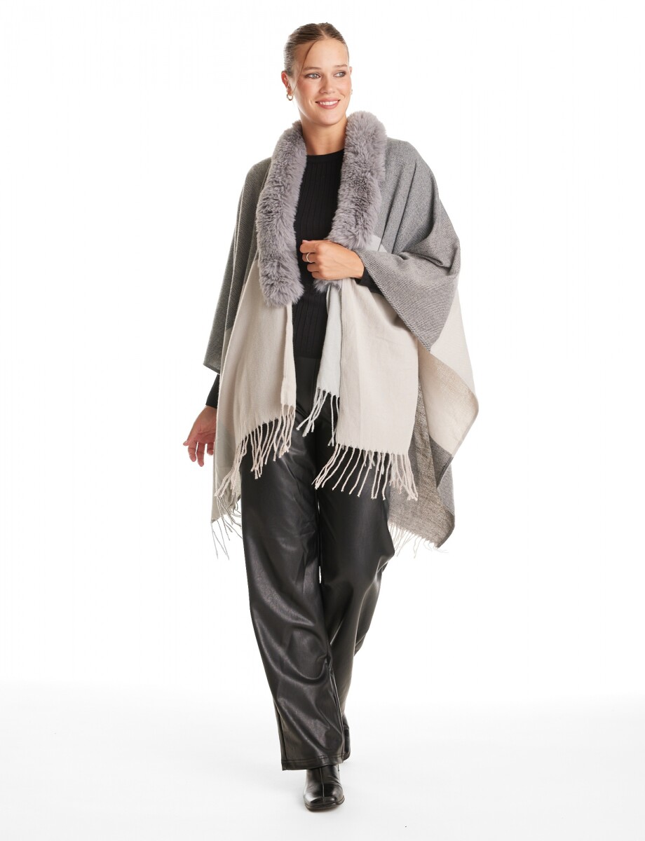 Ruana Faux Fur - Gris/multi 