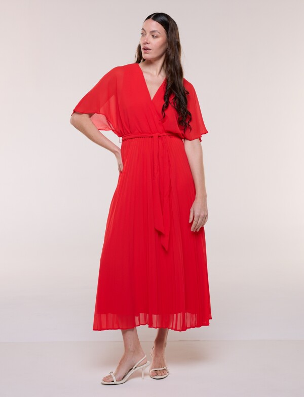 Vestido Gasa Plisada ROJO