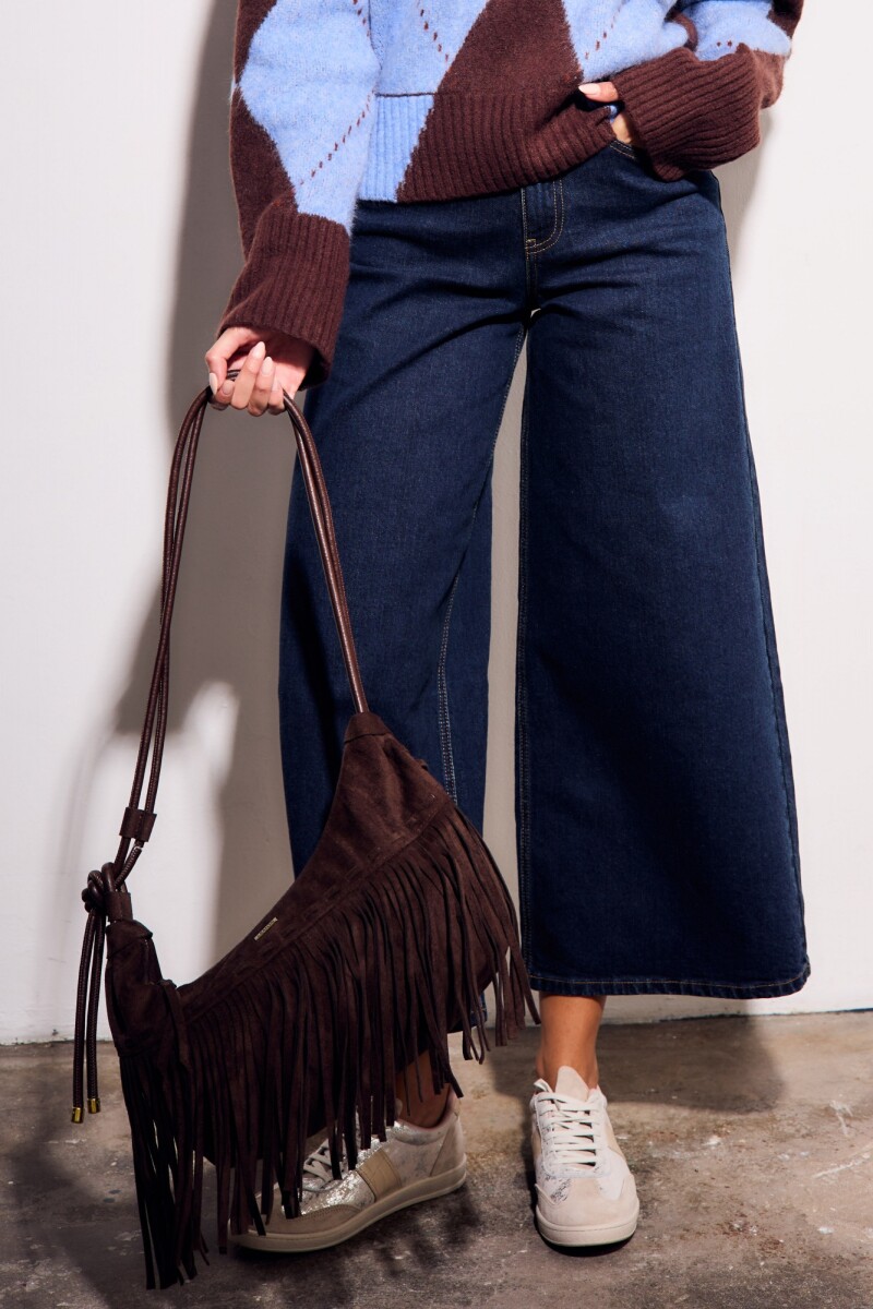 Cartera Flecos Gamuza Vegana Chocolate