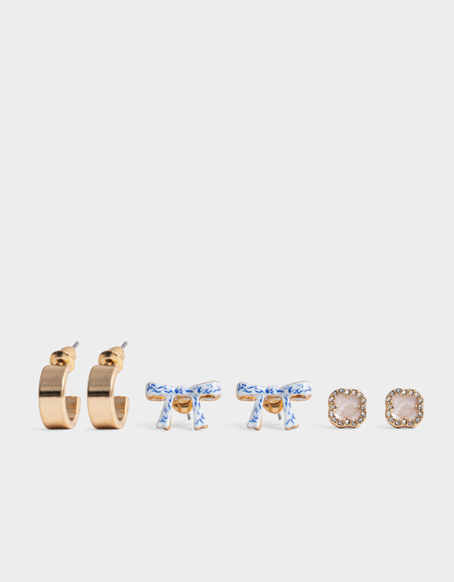 Aros Sets Azul Set De Aros Por 3 - Dorado