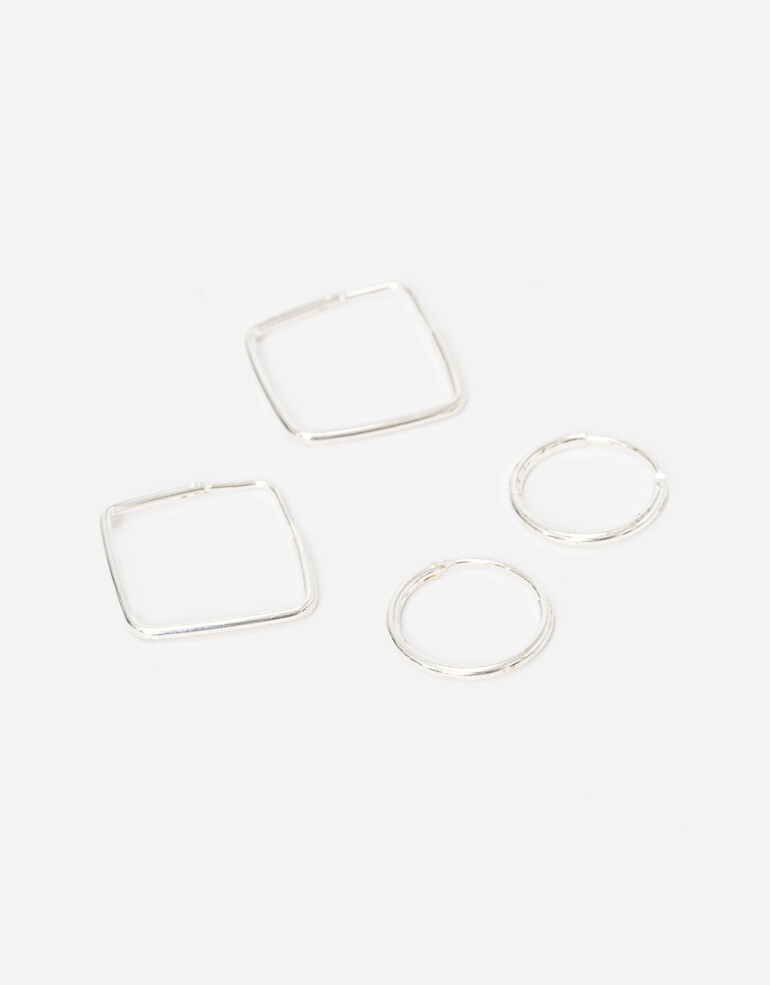 Aros Argollas Set Metal Set De Argollas En Plata 925 - Plateado