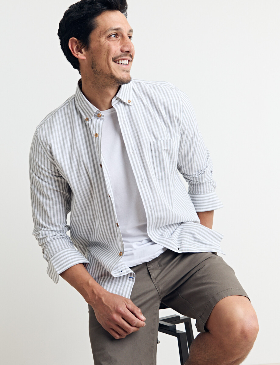 012505 CAMISA HARRINGTON LABEL Kaki / Blanco