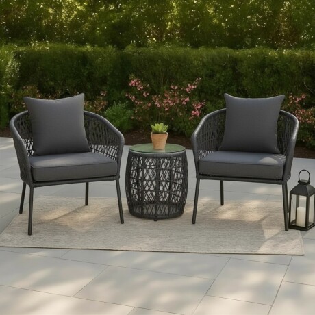 Juego De Jardin Rattan Lumax Exterior 2 Sillones + Mesa Gris