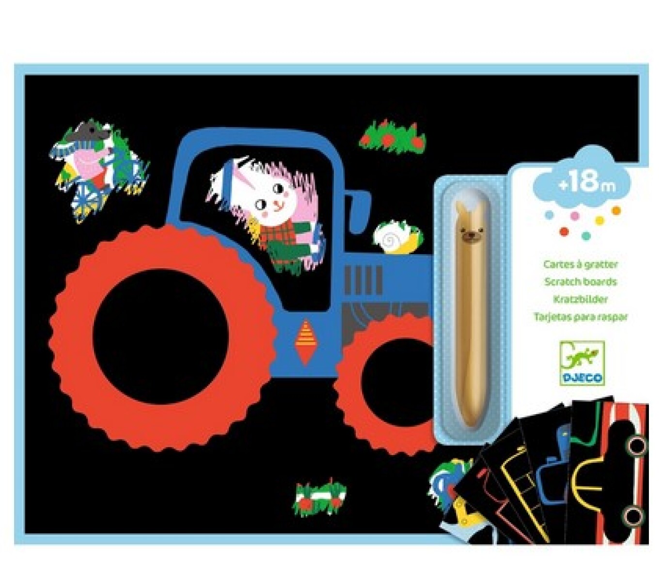 DJ0004 - Tarjetas Para Rascar Y Descubrir X5 Un. 21x28 Cm Djeco - Vehiculos 