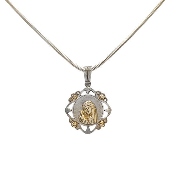 Dije Medalla Virgen Niña Rombo-Plata y oro- Sin piedra- CP5004 sinpiedra