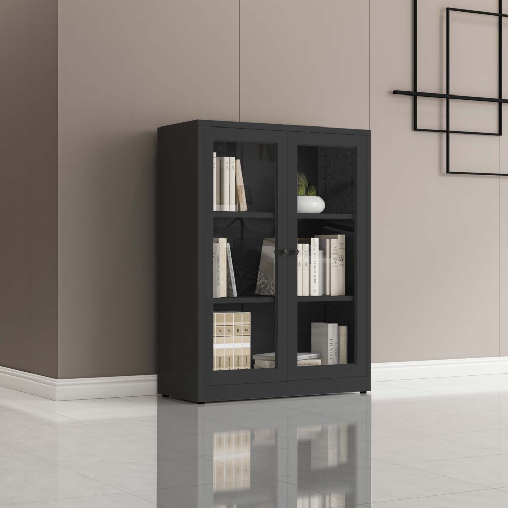 APARADOR 2P VIDRIO METAL NEGRO OLIVIA