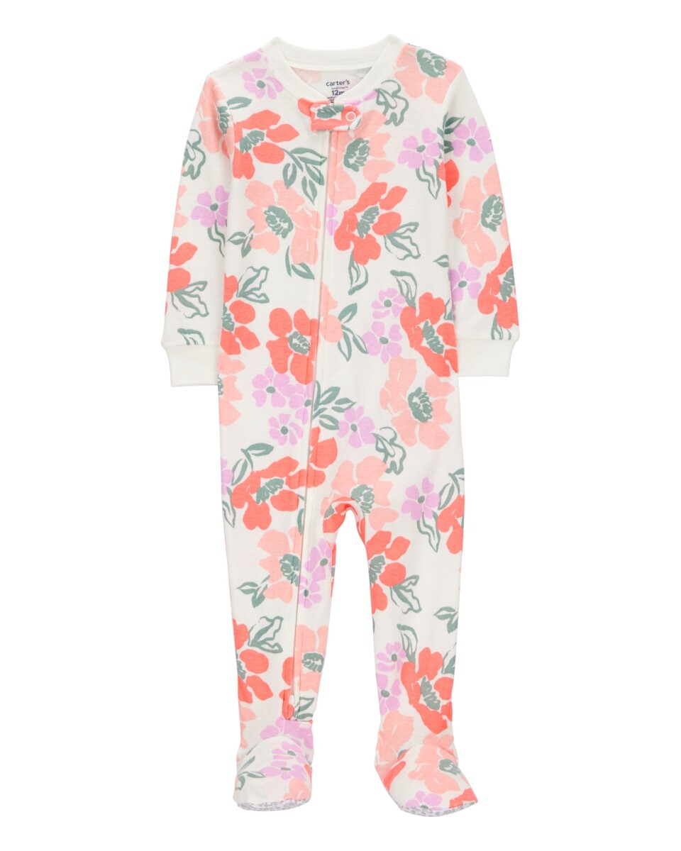 Pijama una pieza de algodón, con pie, diseño floral 